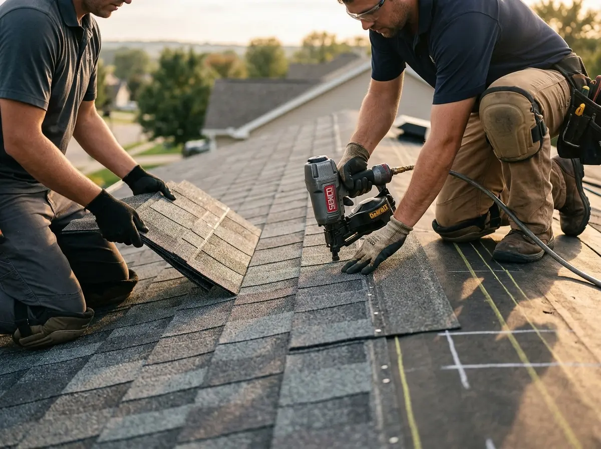 Professional roofer working on a residential roof in Seaford